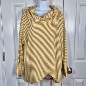 Anthropologie Saturday Sunday yellow white stripe cowl‎ neck top XS